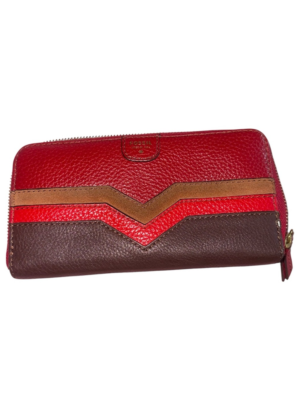 FOSSIL Logan Zip Around Chevron Color-block Leather Wallet Clutch Sept. 2014